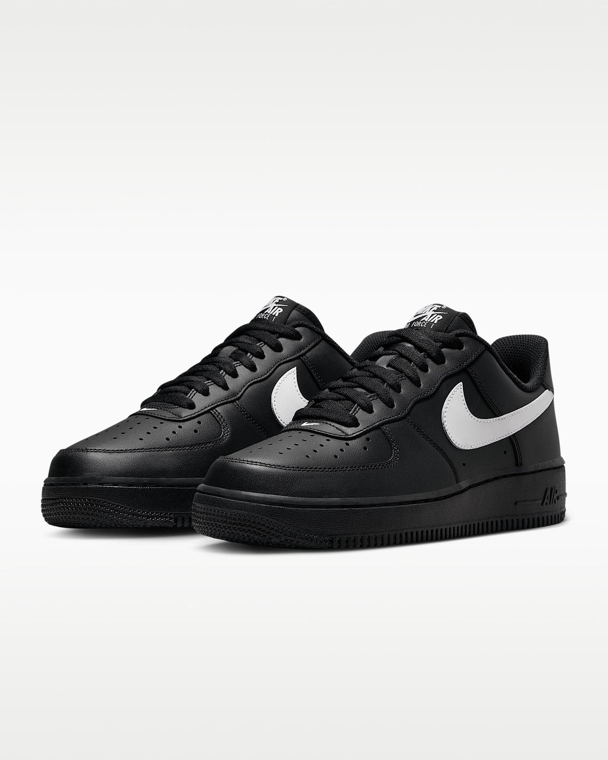 Nike Air Force 1 '07 Black Leather White Swoosh Sneakers