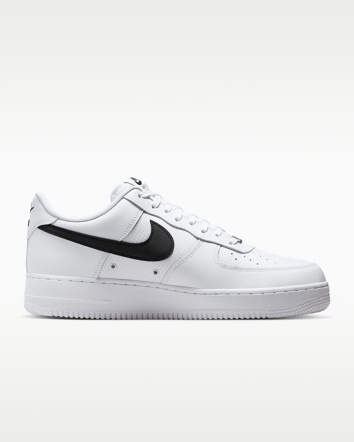 Nike Air Force 1 '07 LV8 White Grid Texture Black Swoosh Sneakers