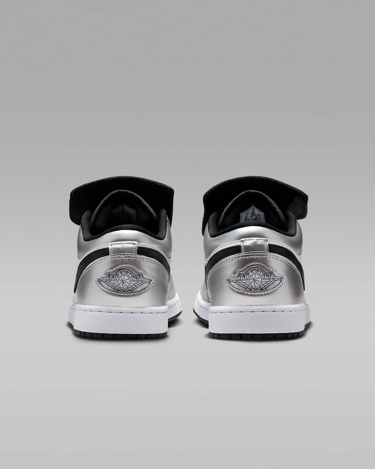 Air Jordan 1 Low FlyEase White Metallic Silver Black Leather Sneakers