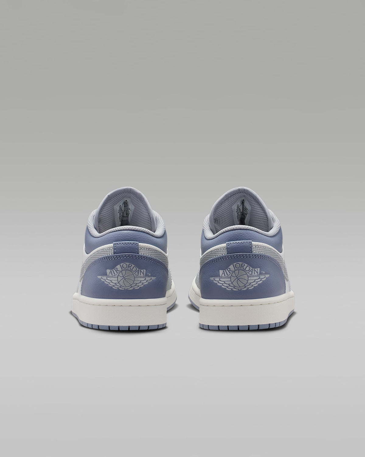 Air Jordan 1 Low White Slate Blue Grid Swoosh Mixed-Material Sneakers