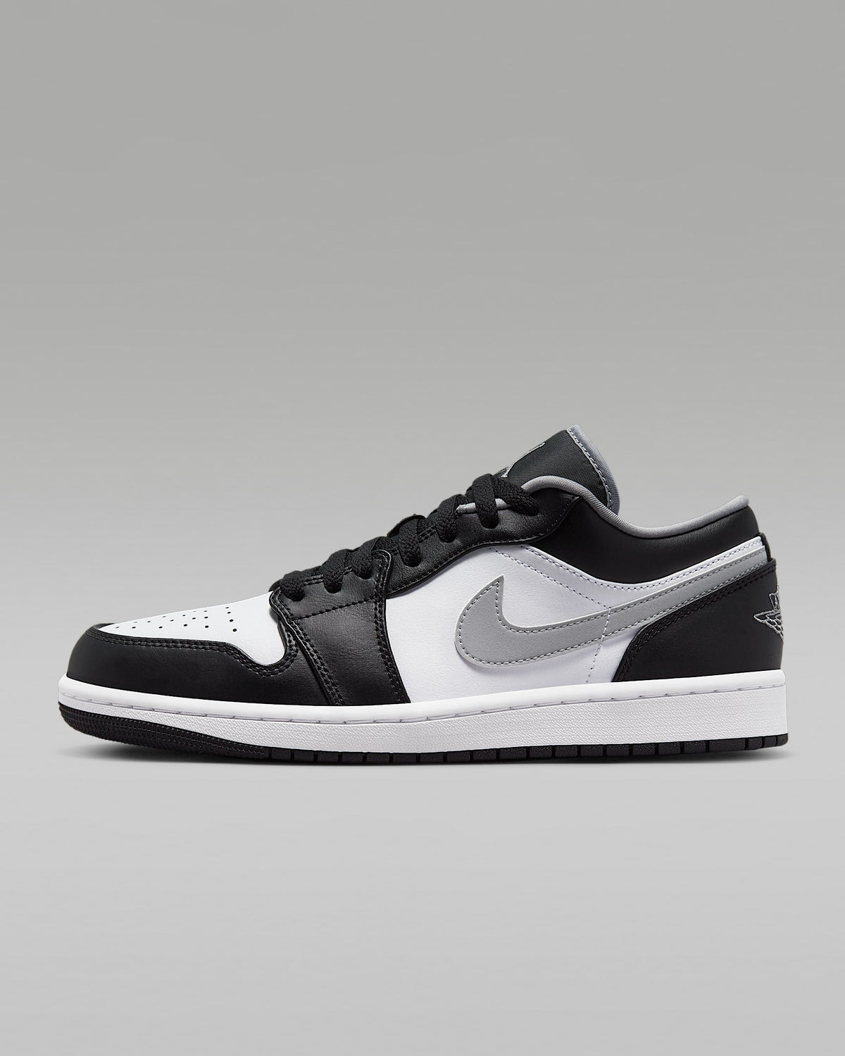 Air Jordan 1 Low OG Black White Grey Swoosh Leather Sneakers