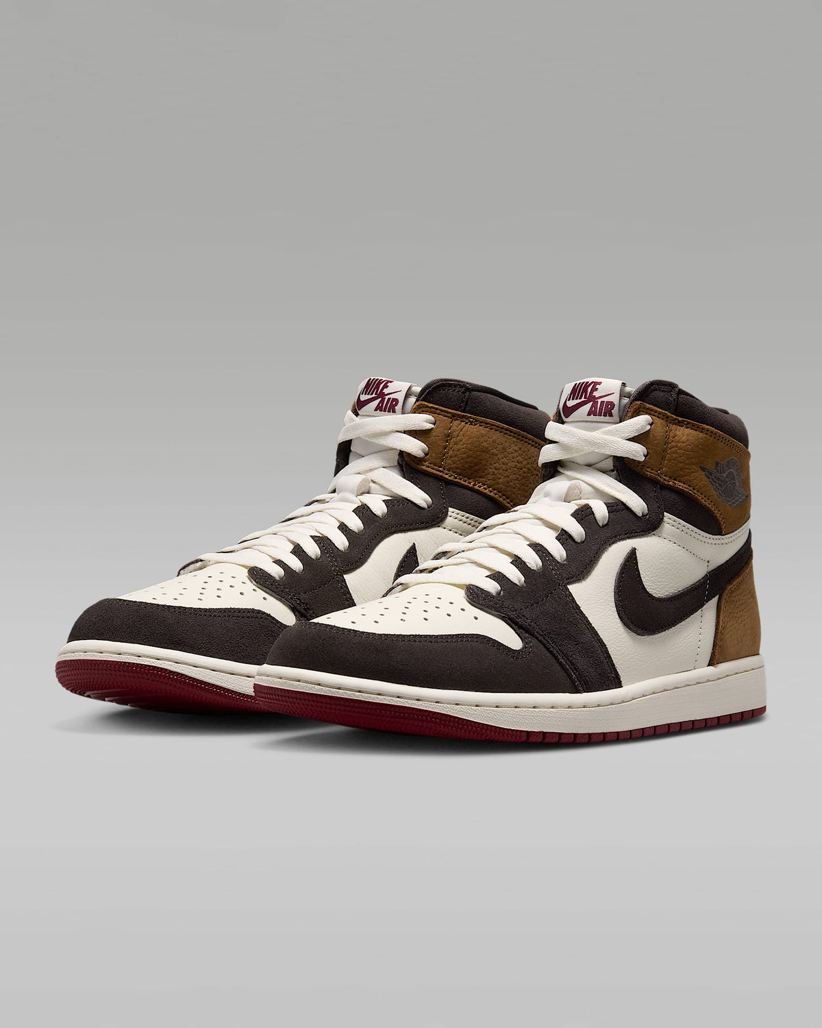 Air Jordan 1 High OG Sail Black Ochre Red Outsole Leather Sneakers