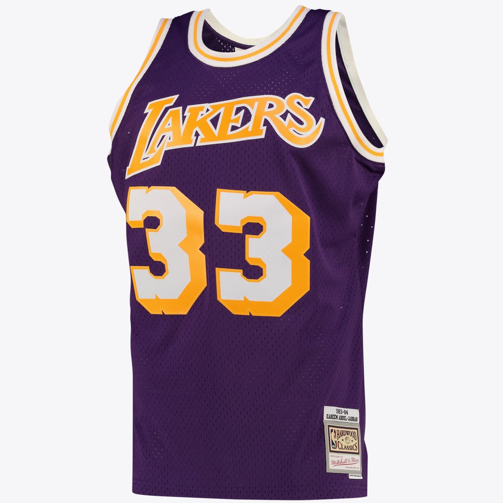 Mitchell & Ness Kareem Abdul-Jabbar #33 Los Angeles Lakers Purple Away Hardwood Classics Jersey