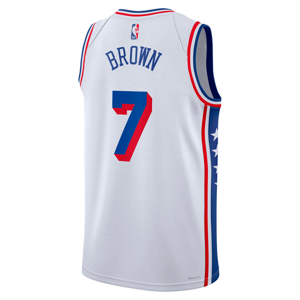 Nike Jaylen Brown #7 Philadelphia 76ers White Away Swingman Jersey