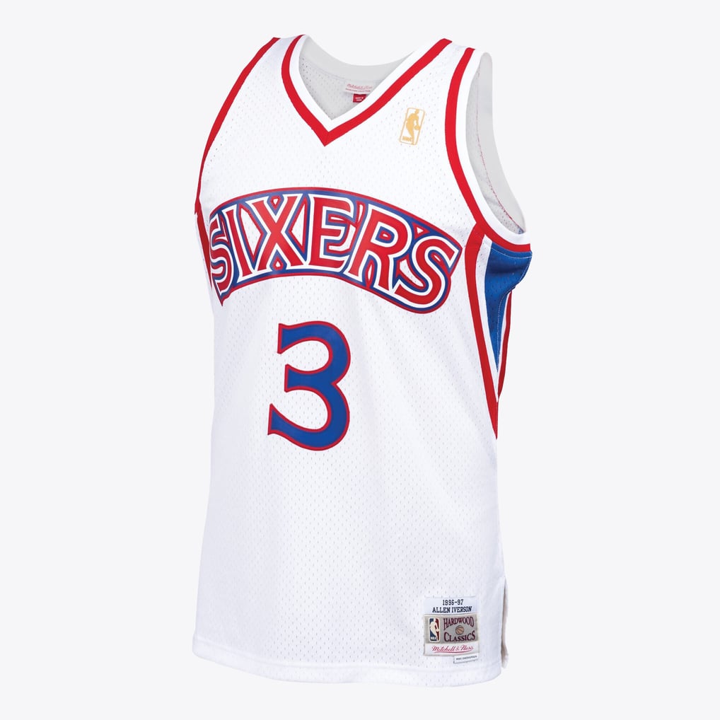 Mitchell & Ness Allen Iverson #3 Philadelphia 76ers White Hardwood Classics Jersey