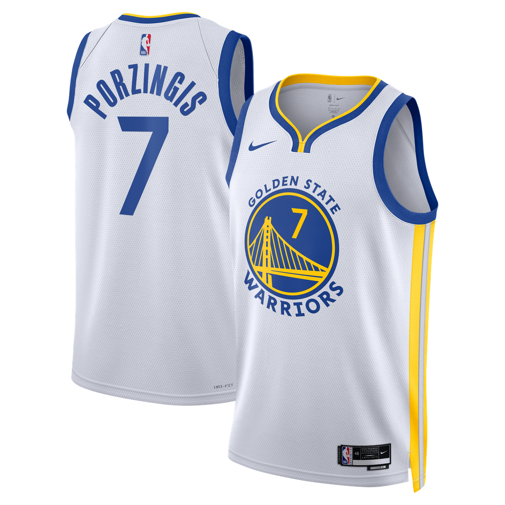 Nike Kristaps Porzingis #7 Golden State Warriors White Away Swingman Jersey