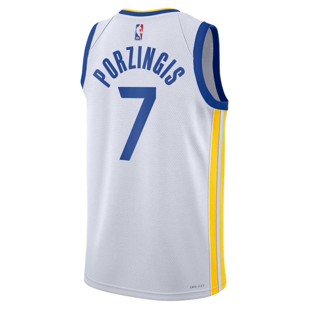 Nike Kristaps Porzingis #7 Golden State Warriors White Away Swingman Jersey
