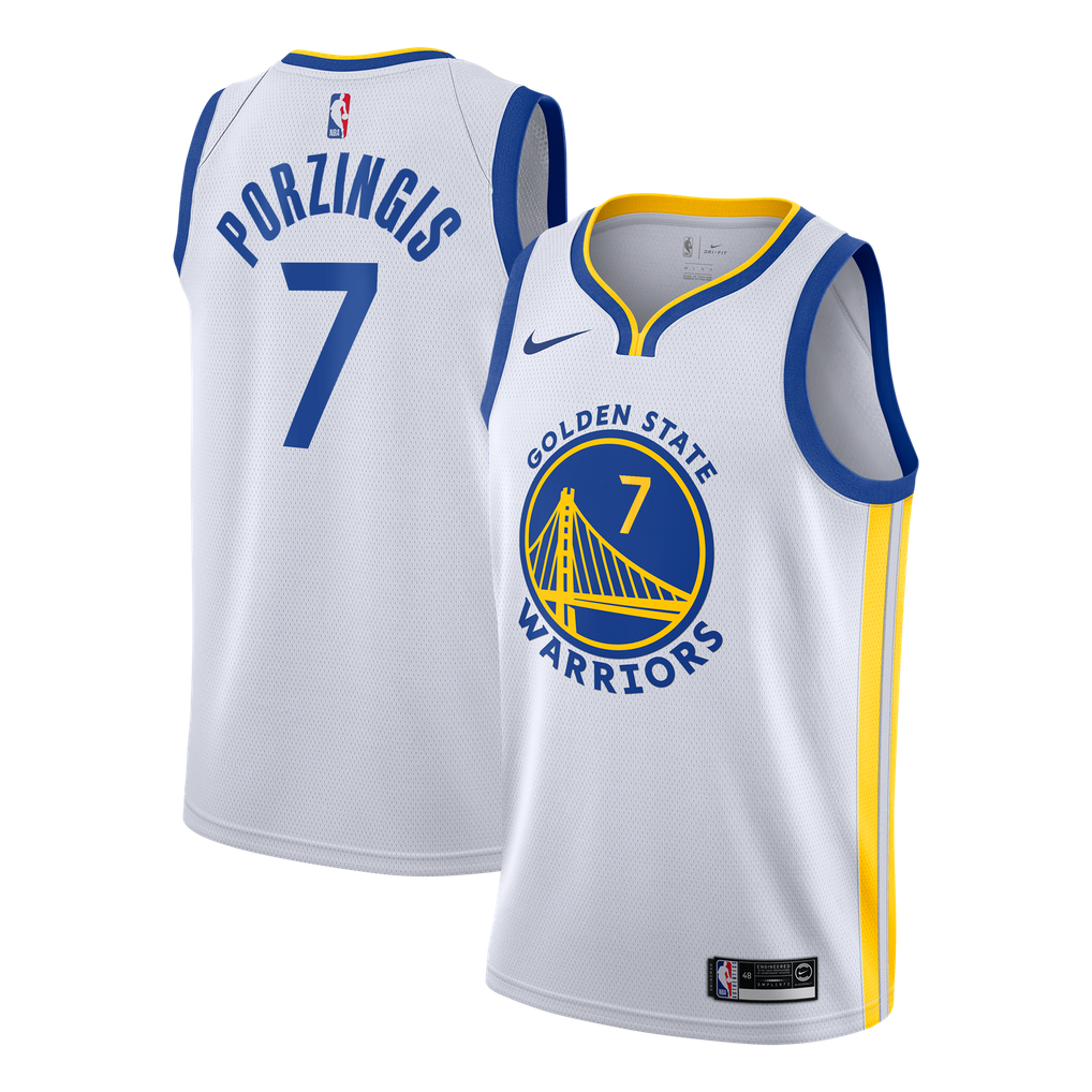 Nike Kristaps Porzingis #7 Golden State Warriors White Away Swingman Jersey