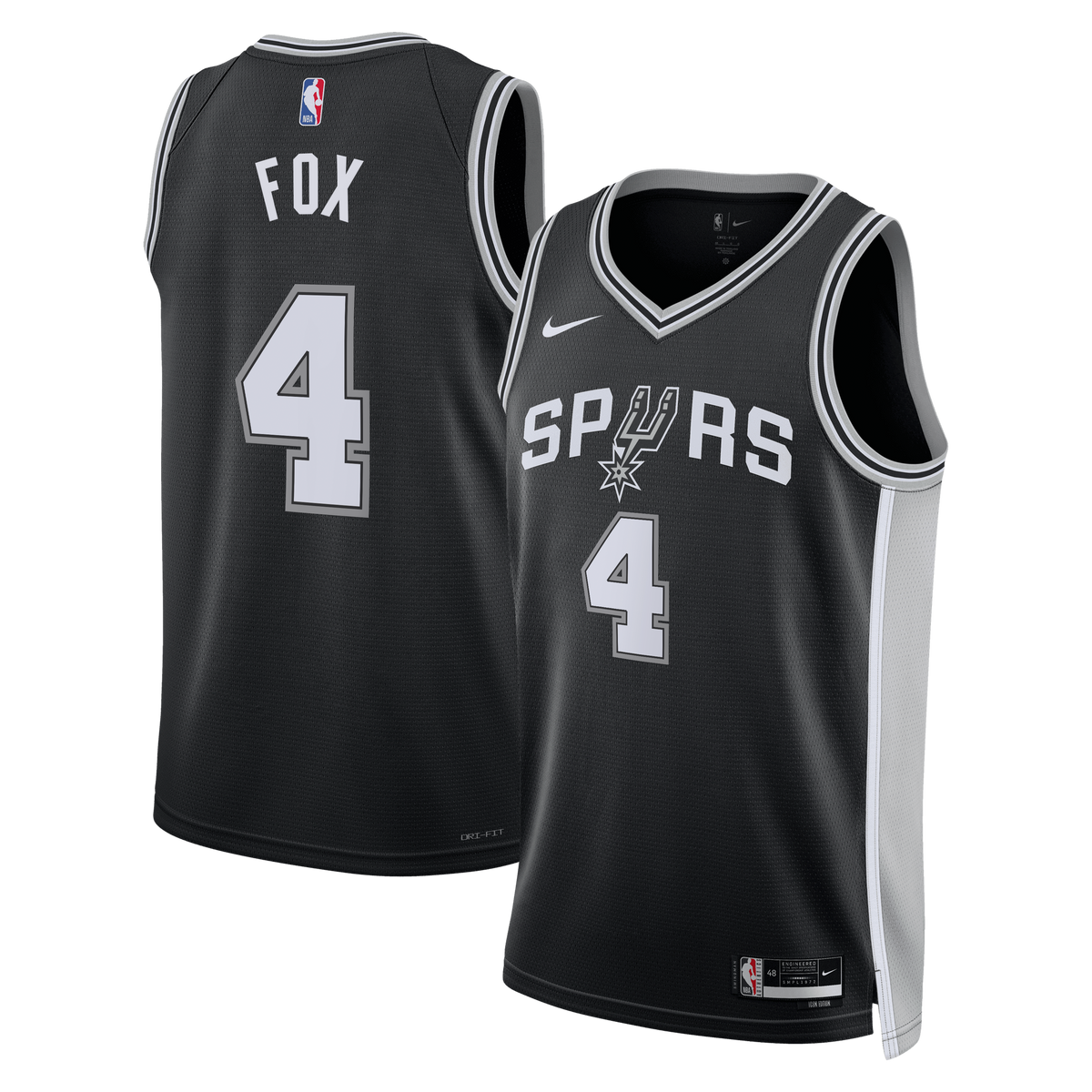 Nike De'Aaron Fox #4 San Antonio Spurs Black Icon Jersey