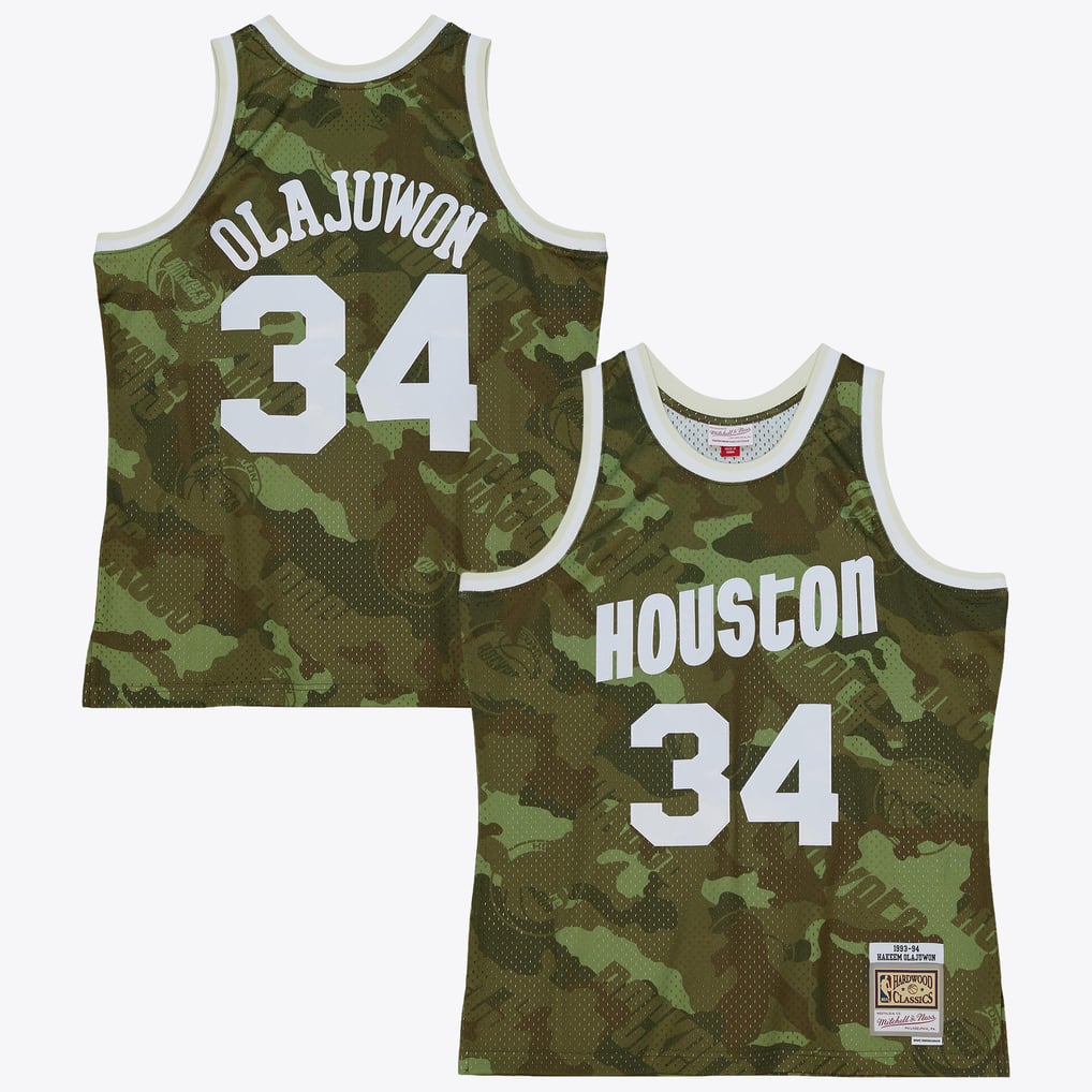 Mitchell & Ness Hakeem Olajuwon #34 Houston Rockets Camo Hardwood Classics Swingman Jersey