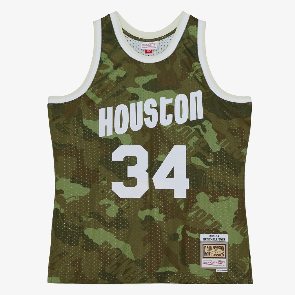 Mitchell & Ness Hakeem Olajuwon #34 Houston Rockets Camo Hardwood Classics Swingman Jersey