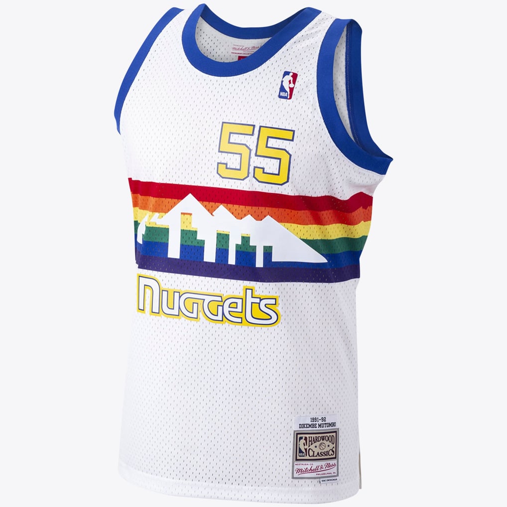 Mitchell & Ness Denver Nuggets Dikembe Mutombo #55 1991-92 White Hardwood Classics Swingman Jersey
