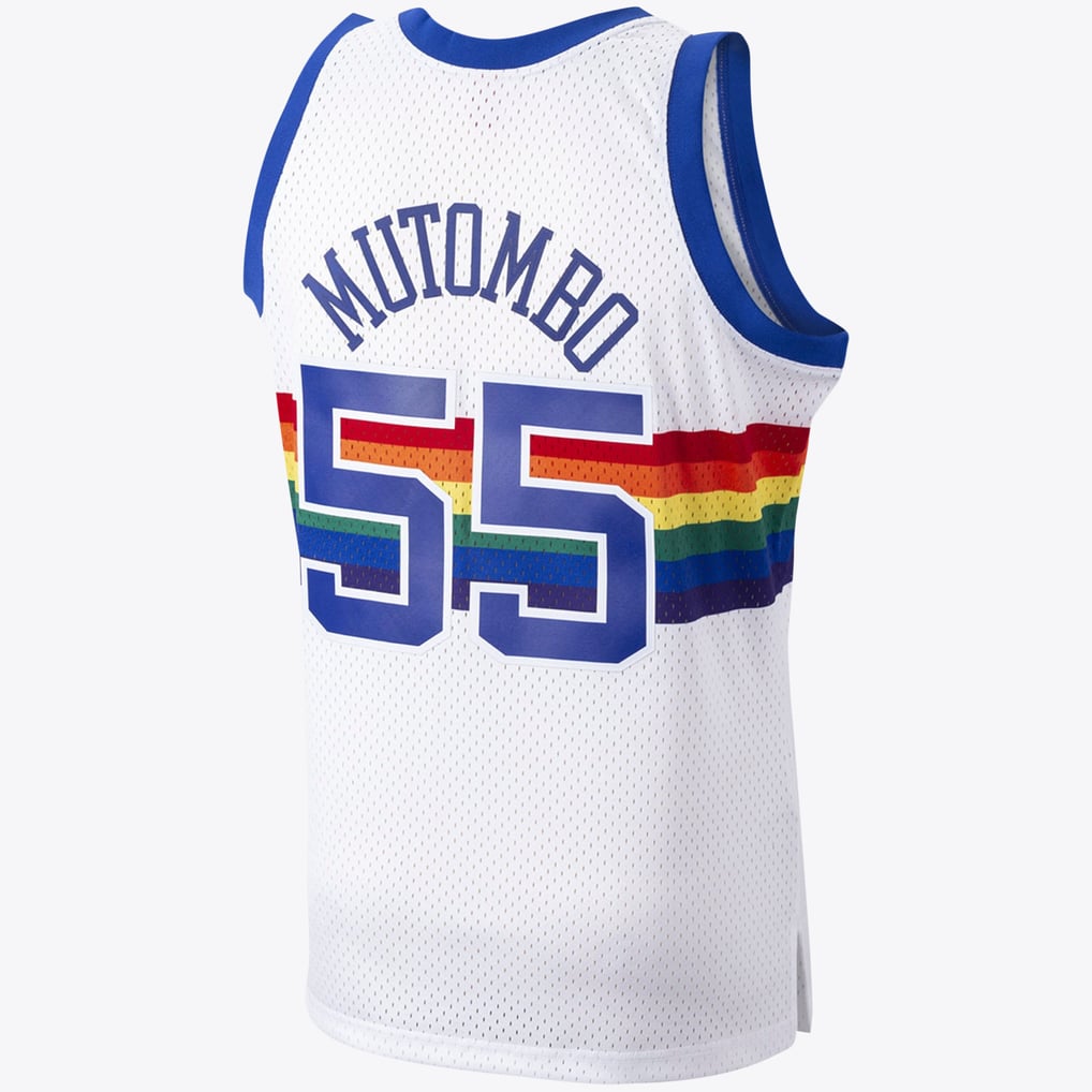 Mitchell & Ness Denver Nuggets Dikembe Mutombo #55 1991-92 White Hardwood Classics Swingman Jersey