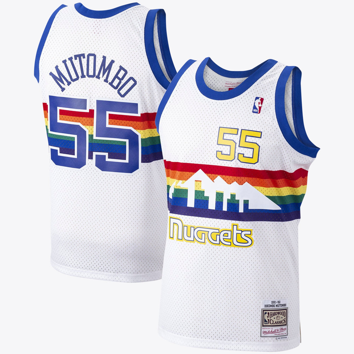 Mitchell & Ness Denver Nuggets Dikembe Mutombo #55 1991-92 White Hardwood Classics Swingman Jersey