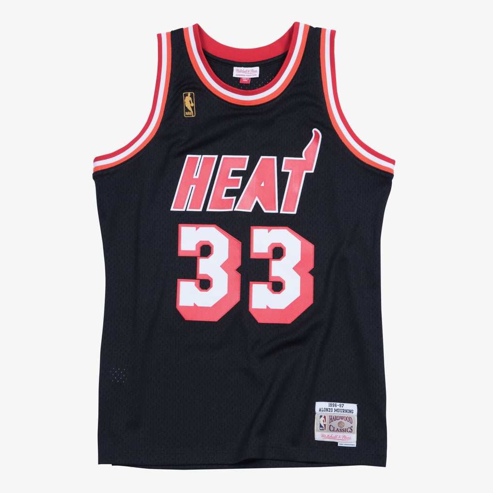 Nike nba store Mitchell & Ness Miami Heat Alonzo Mourning #33 Hardwood Classics 1996-97 Swingman Jersey – Black basketball jerseys