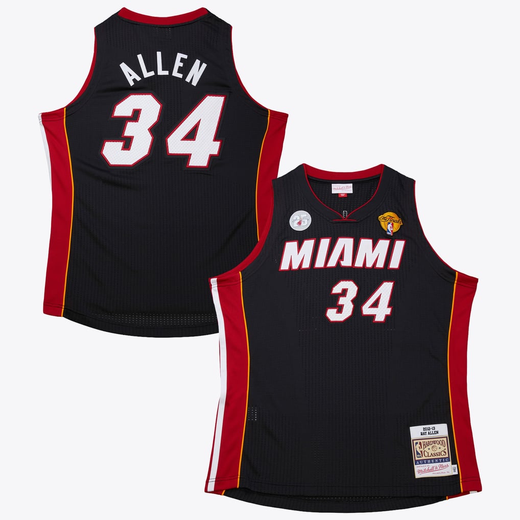 Nike nba store Mitchell & Ness Miami Heat Ray Allen #34 Hardwood Classics 2012-13 Authentic Finals Jersey – Black basketball jerseys