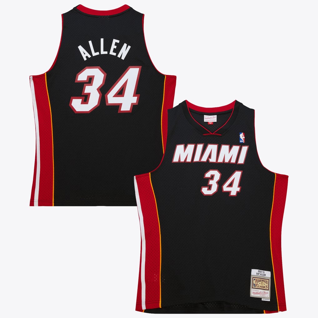 Nike nba store Mitchell & Ness Miami Heat Ray Allen #34 Hardwood Classics 2012-13 Swingman Jersey – Black  basketball jerseys