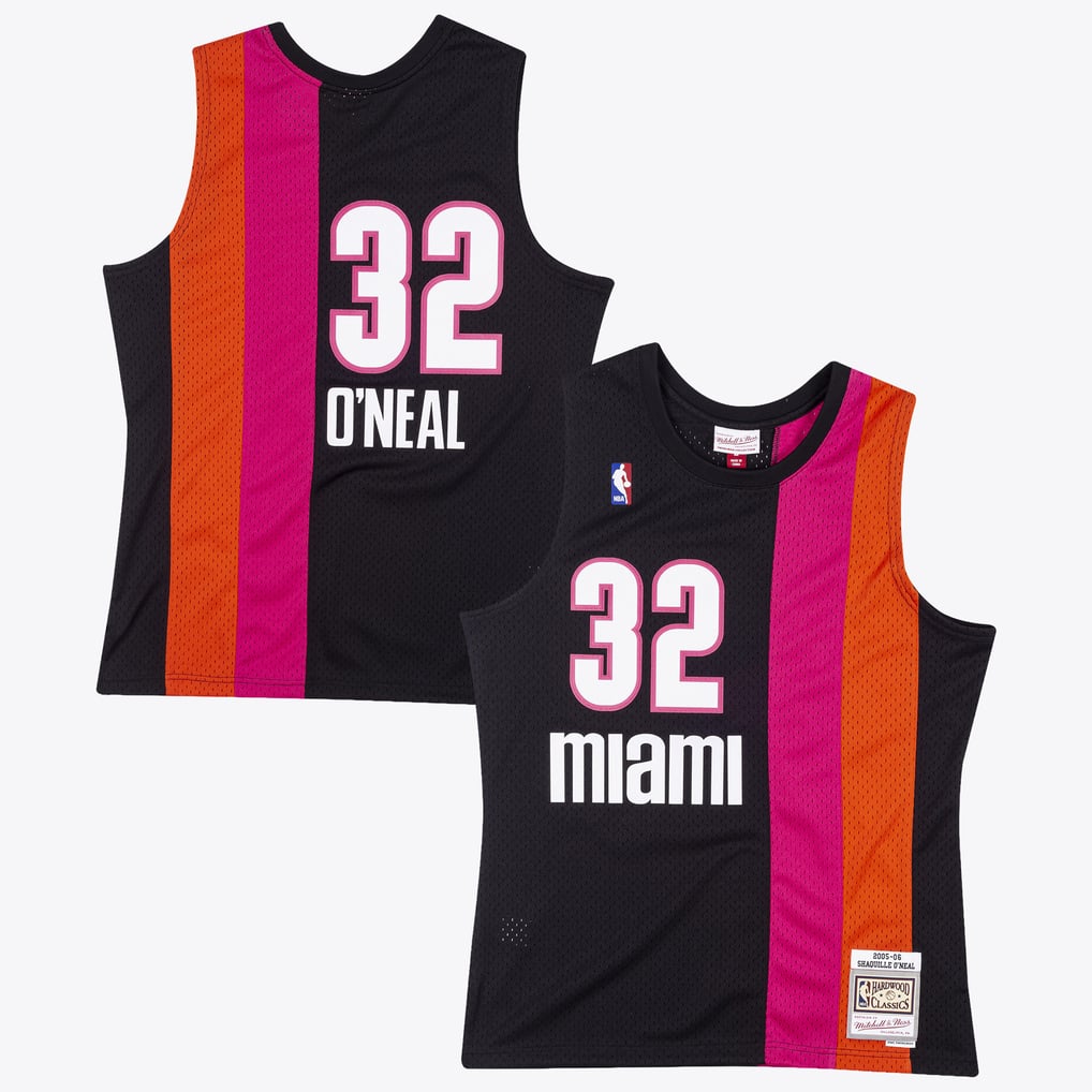 Nike nba store Mitchell & Ness Miami Heat Shaquille O'Neal #32 Hardwood Classics 2005-06 Swingman Jersey – Black basketball jerseys