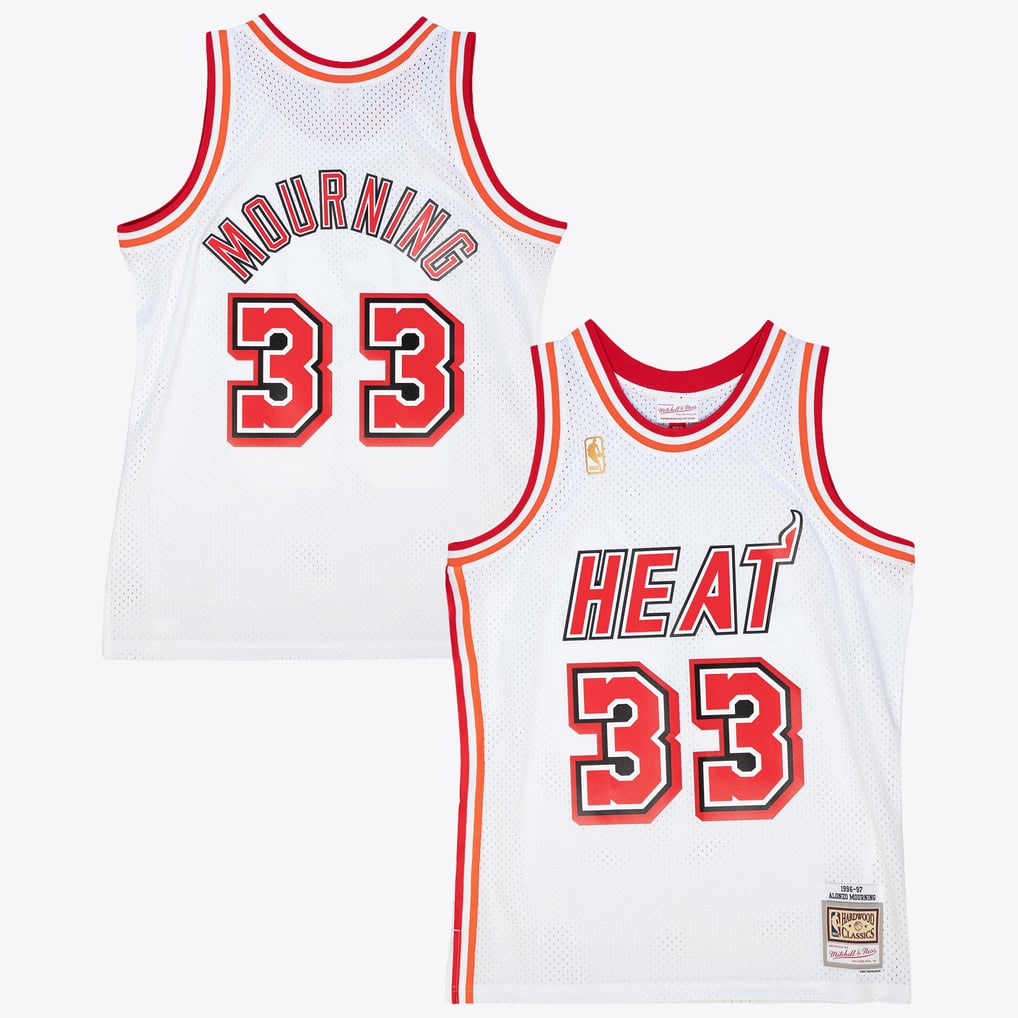 Nike nba store Mitchell & Ness Miami Heat Alonzo Mourning #33 Hardwood Classics 1996-97 Swingman Jersey – White basketball jerseys