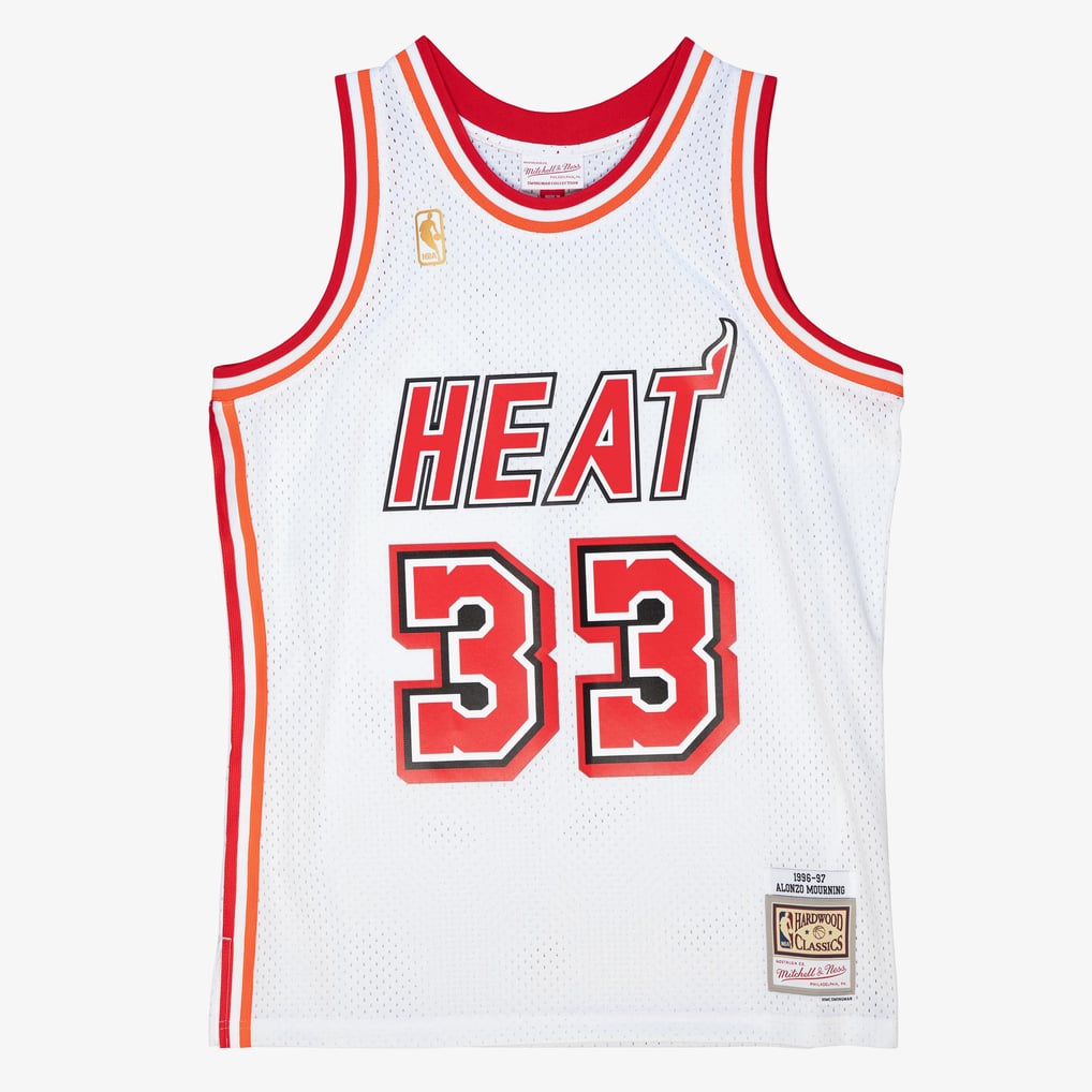 Nike nba store Mitchell & Ness Miami Heat Alonzo Mourning #33 Hardwood Classics 1996-97 Swingman Jersey – White basketball jerseys