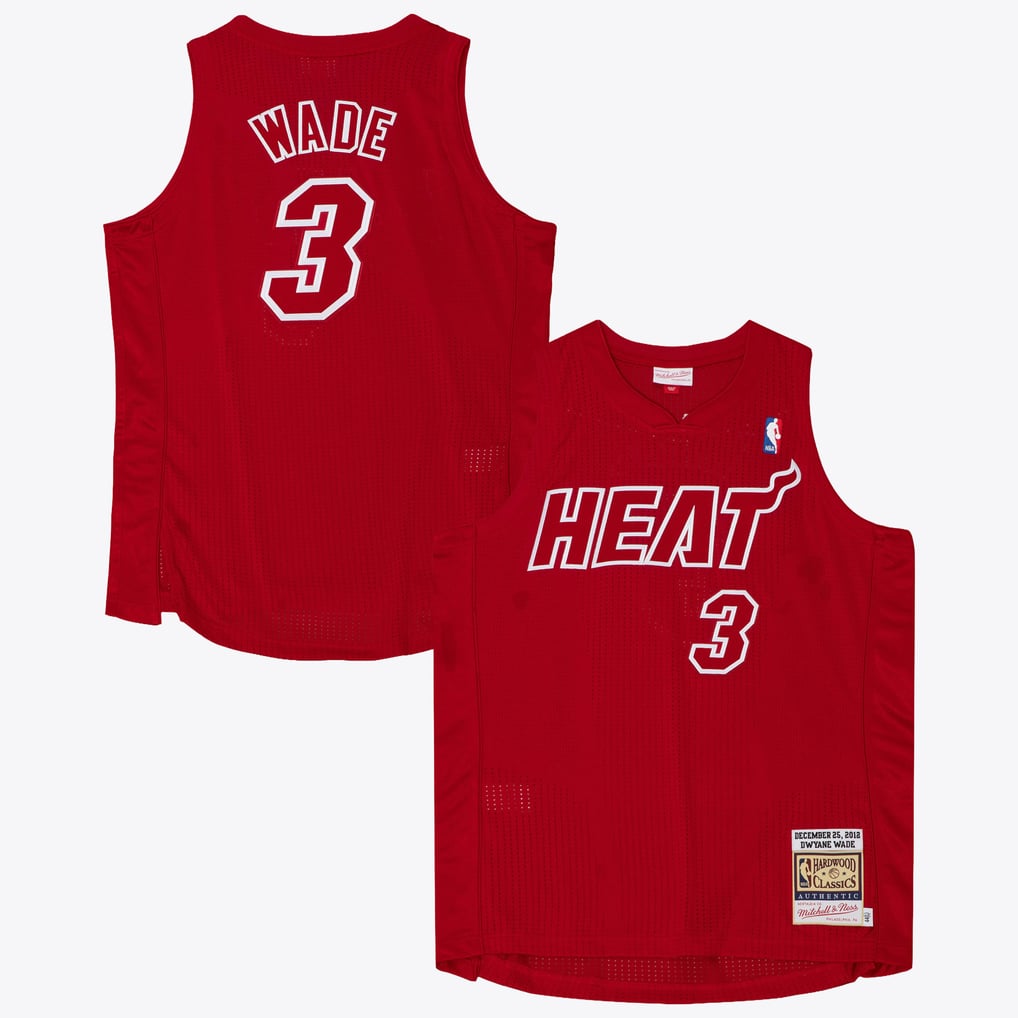 Nike nba store Mitchell & Ness Miami Heat Dwyane Wade #3 Hardwood Classics Christmas Day 2013 Authentic Jersey – Red basketball jerseys