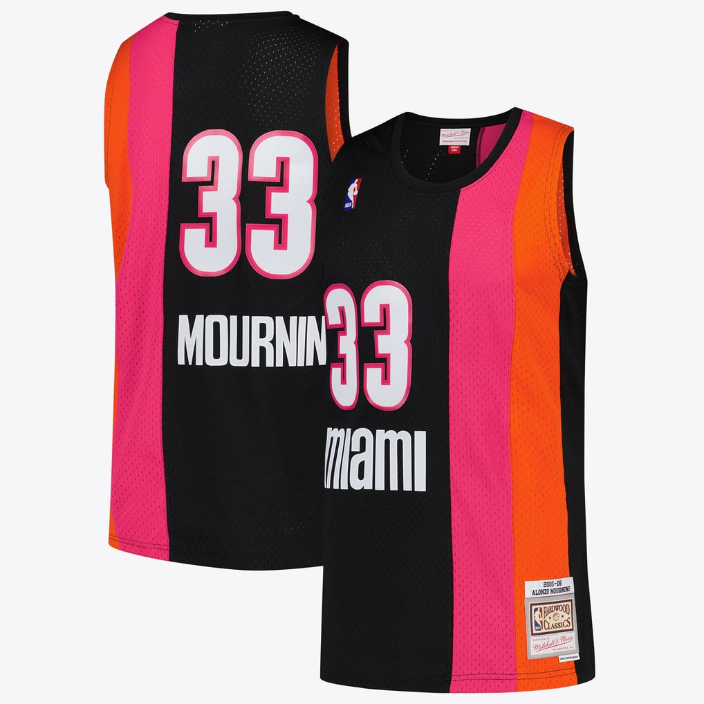 Nike nba store Mitchell & Ness Miami Heat Alonzo Mourning #33 Hardwood Classics 2005-06 Swingman Jersey – Black Multicolor basketball jerseys