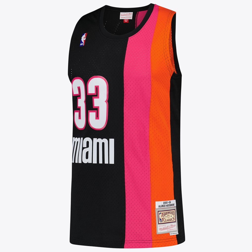 Nike nba store Mitchell & Ness Miami Heat Alonzo Mourning #33 Hardwood Classics 2005-06 Swingman Jersey – Black Multicolor basketball jerseys