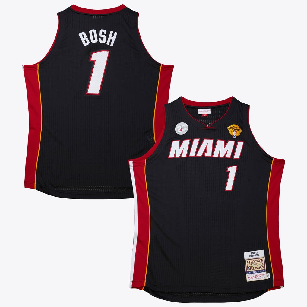 Nike nba store Mitchell & Ness Miami Heat Chris Bosh #1 Hardwood Classics 2012-13 Authentic Finals Jersey – Black basketball jerseys