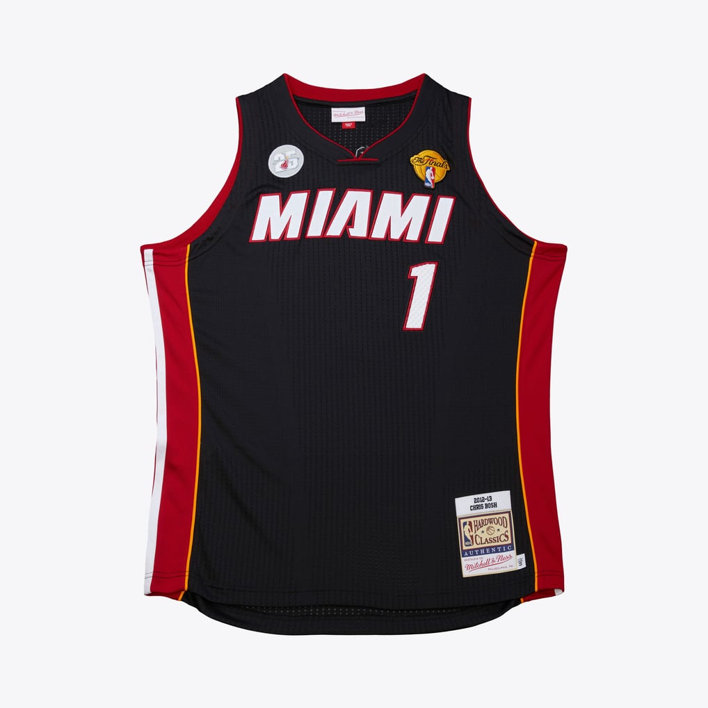 Nike nba store Mitchell & Ness Miami Heat Chris Bosh #1 Hardwood Classics 2012-13 Authentic Finals Jersey – Black basketball jerseys