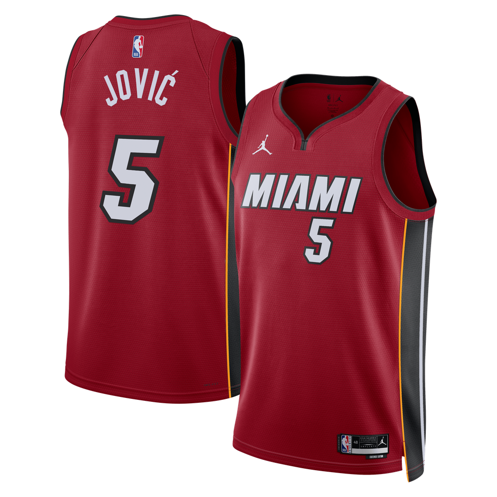 Nike nba store Jordan Brand Miami Heat Nikola Jović #5 Statement Edition Swingman Jersey – Red basketball jerseys