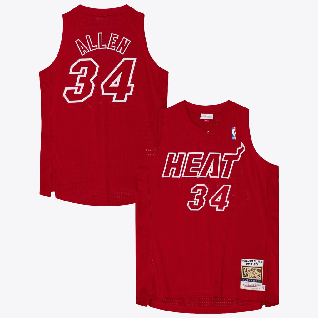 Nike nba store Mitchell & Ness Miami Heat Ray Allen #34 Hardwood Classics 2012 Christmas Day Authentic Jersey – Red  basketball jerseys