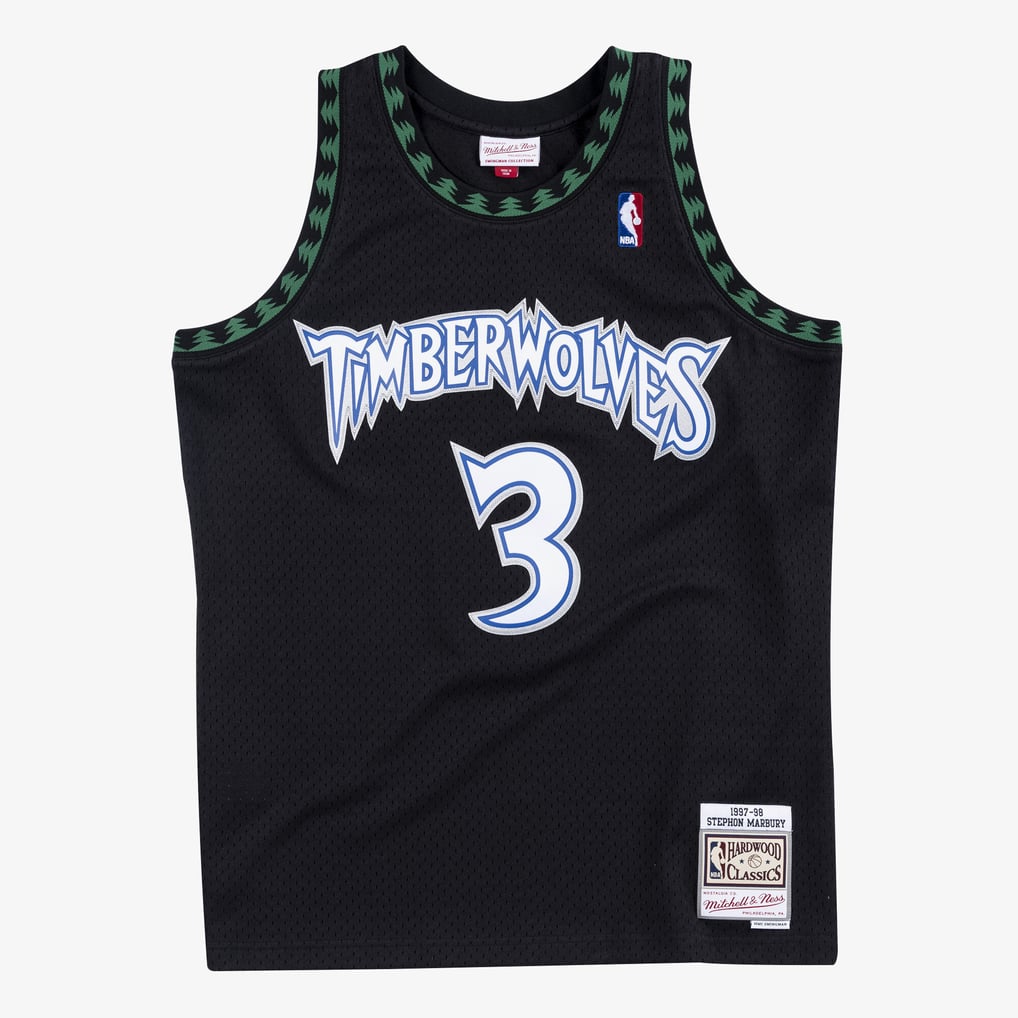 Mitchell & Ness Minnesota Timberwolves Stephon Marbury #3 Hardwood Classics 1997-98 Swingman Jersey – Black