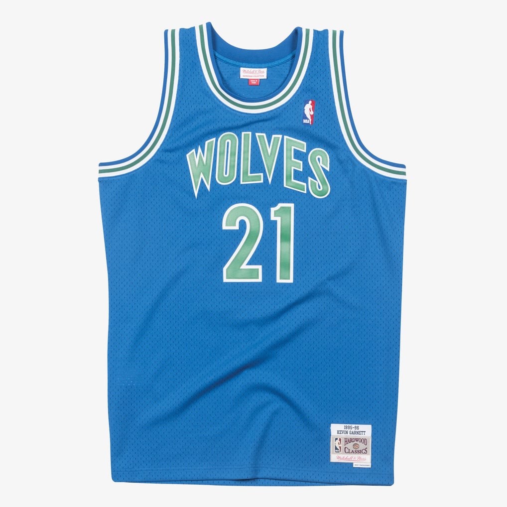 Mitchell & Ness Minnesota Timberwolves Kevin Garnett #21 Hardwood Classics 1995-96 Swingman Jersey – Blue