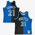 Mitchell & Ness Minnesota Timberwolves Kevin Garnett #21 Hardwood Classics 1995-96 Split Swingman Jersey – Black & Blue