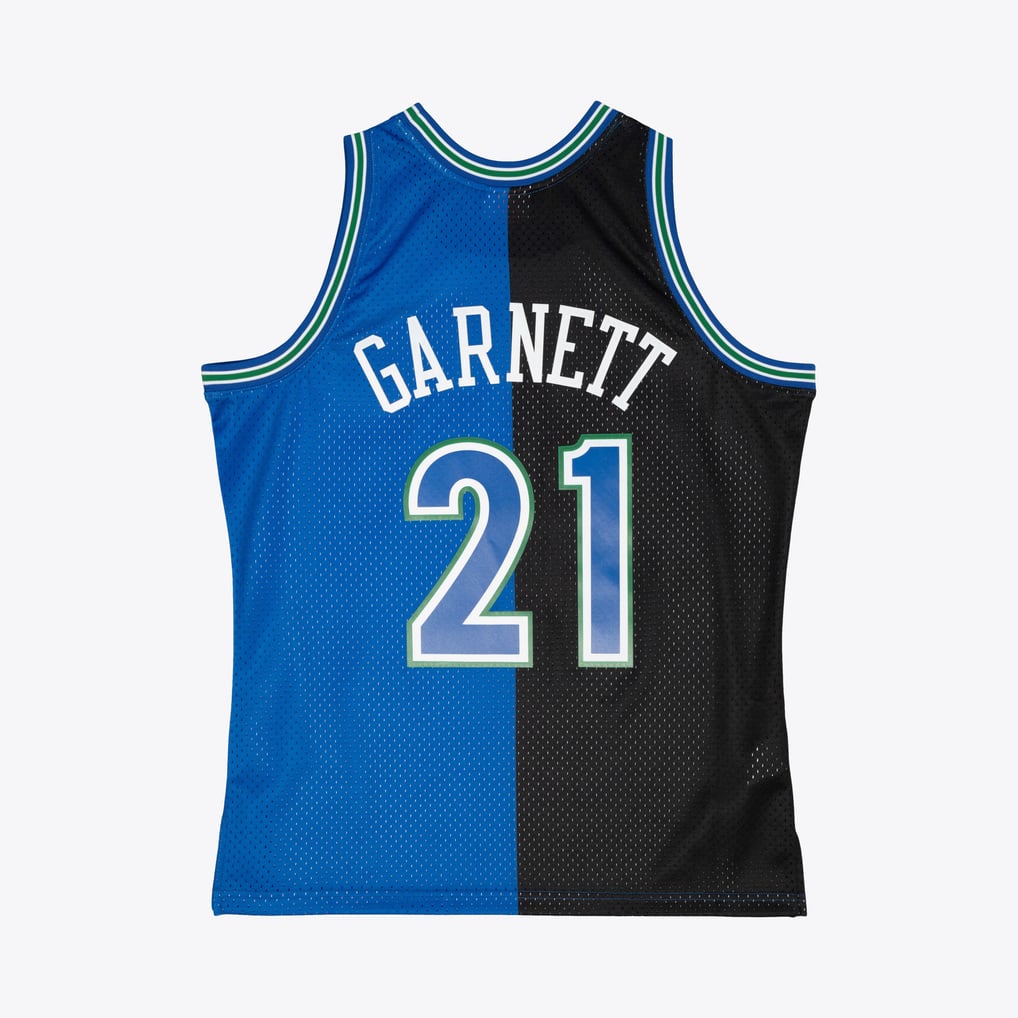 Mitchell & Ness Minnesota Timberwolves Kevin Garnett #21 Hardwood Classics 1995-96 Split Swingman Jersey – Black & Blue