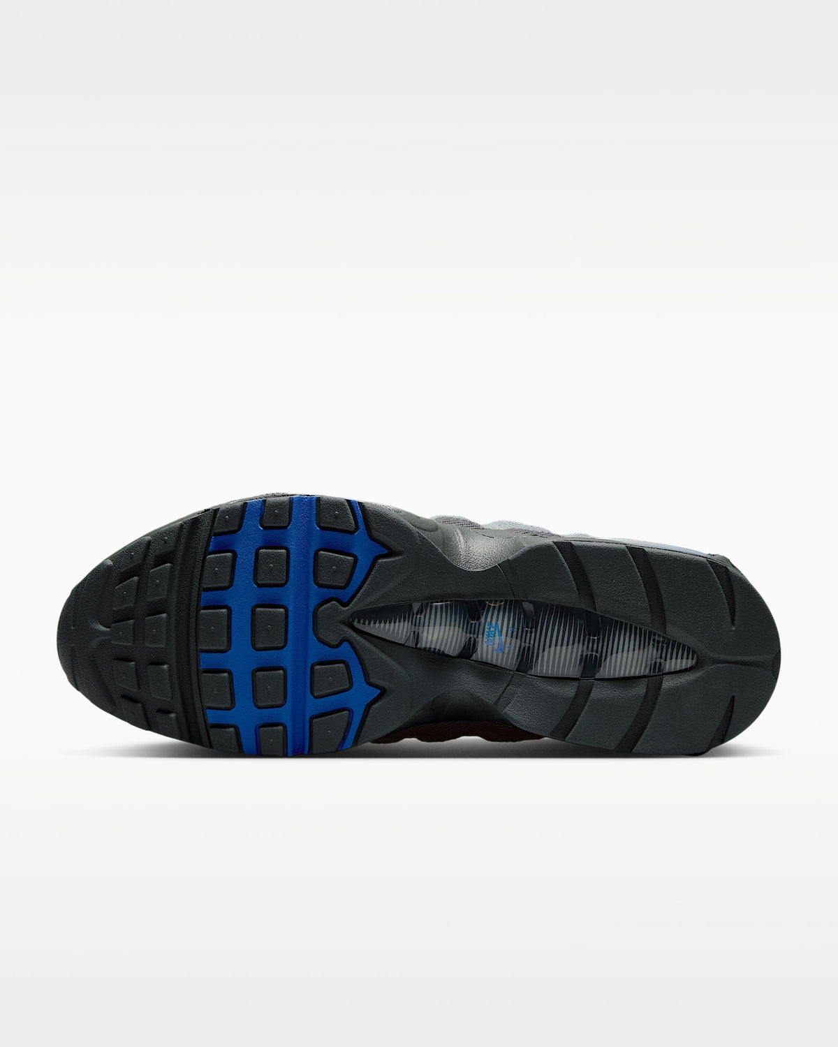 Nike Air Max 95 – Dark Grey / Royal Blue Mesh Athletic Sneakers