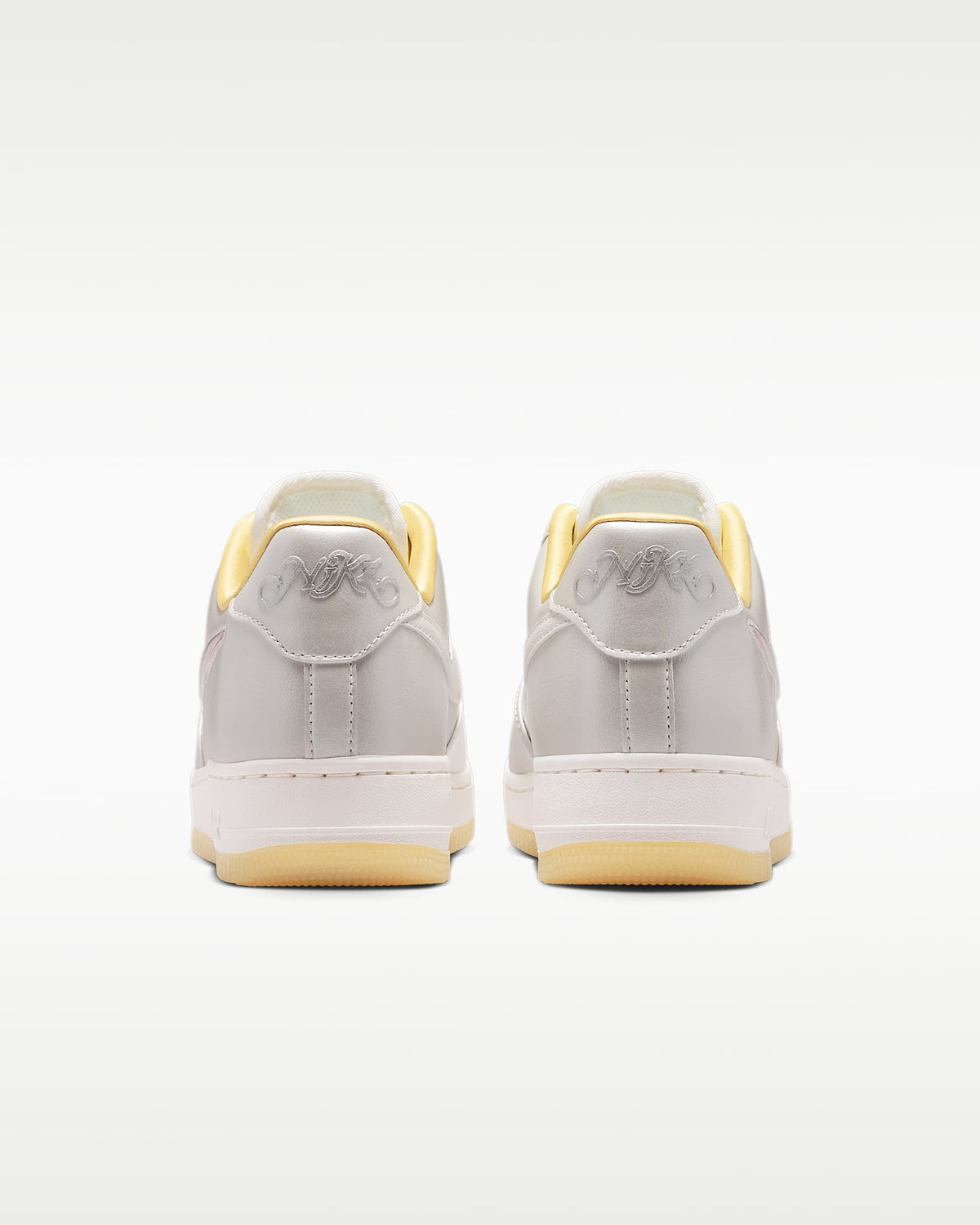 Nike Air Force 1 '07 Silver Gold Iridescent Swoosh Gum Sole Sneakers